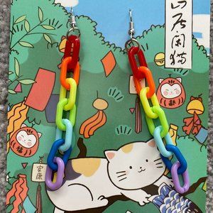 Pride rainbow chain link long earrings